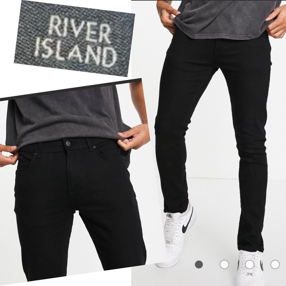 River Island Sid Skinny Stretch Black Jeans W32/L34 Mens Denim Trousers Tailored